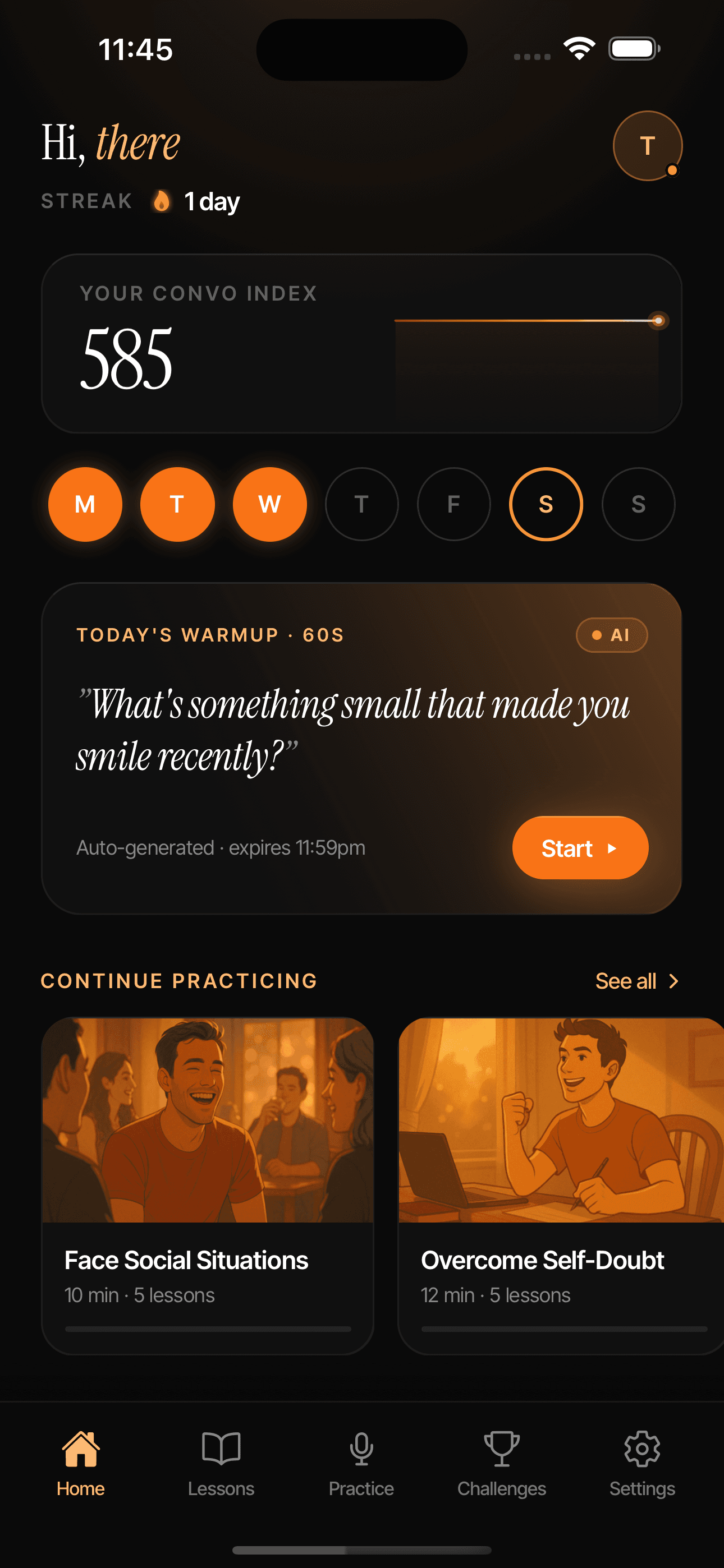 Convo app home screen